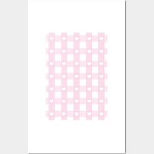 light pink gingham, romantic, gingham hearts, valentines day y2k, girly pink aesthetic Posters and Art